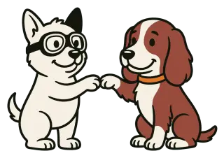 Two dogs bumping paws