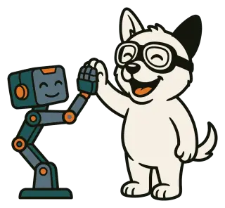 The Sidecar dog high-fiving a friendly robot arm